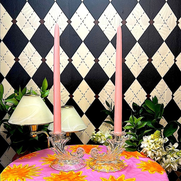 Vintage Fostoria Baroque Etched Candle Holders| Depression Glass| Midcentury - Picture 12 of 13